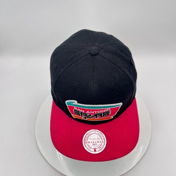 Mitchell & Ness Notalgia Co. San Antonio Spurs NBA Black Red Snapback Hat - Picture 2 of 10